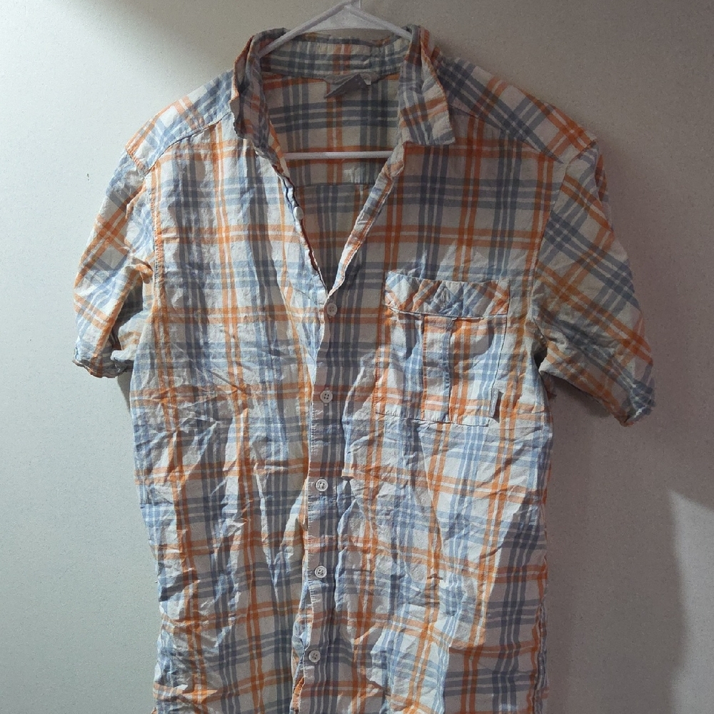 Columbia Men's Plaid Button-Down Shirt in Blue and Orange